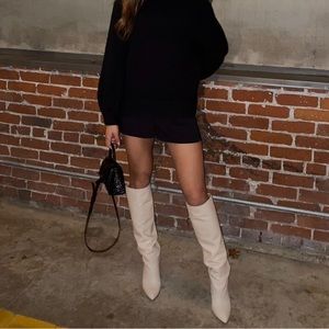 TORAL Tall Ecru Leather Boots Women's Size 38